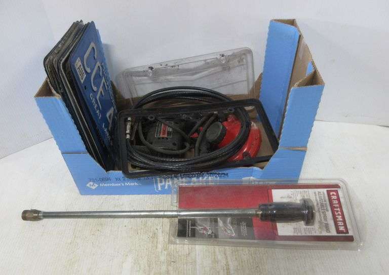 (11) License plates, includes Craftsman, sabre saw, L.P. Gas regulator