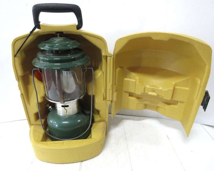 1973 Coleman lantern in yellow carrying case, 15"H, new Albrecht