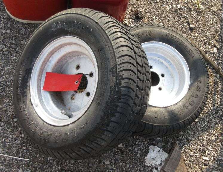 (2) Loadstar trailer tires, 205/6510 on wheels, both hold air, good