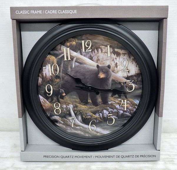 Black bear clock, 16"Dia, NIB Albrecht Auction Service