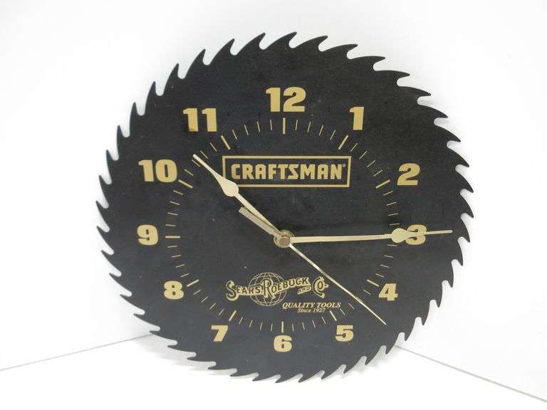 "Sears Roebuck & Co. Craftsman" saw blade clock, 10"W x 10"H, mechanism