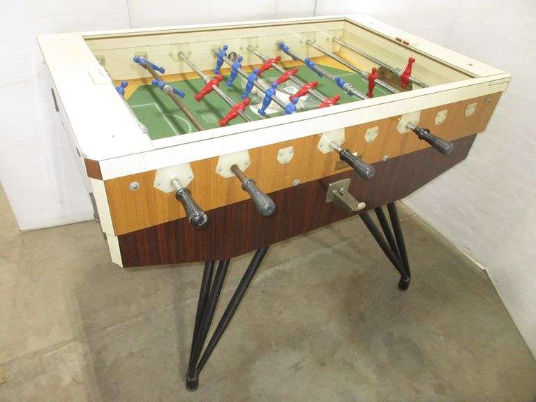 Vintage foosball table, playable, coin operation disabled, some