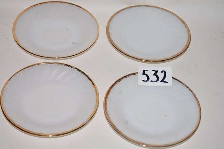 VINTAGE MILK GLASS SAUCERS RIMMED IN 24K GOLD Auction HUB Texas