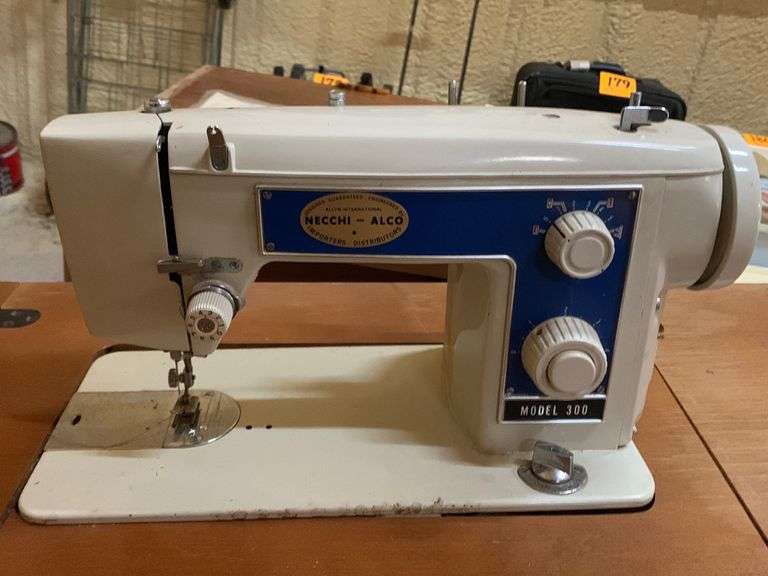 Vintage/Antique Wood Sewing Machine Table w/ NecchiAlco Model 300