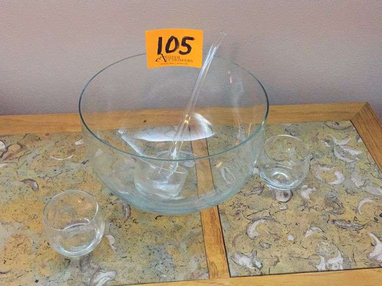 Gala Glass Punch Bowl Set w/ Punch Bowl, Ladle, & 12 Cups Assiter