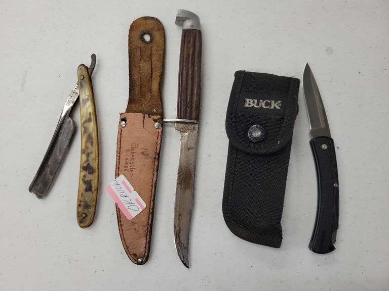 Buck 424c, Globemaster, Packard Razor Knives, Brass Tool Baer
