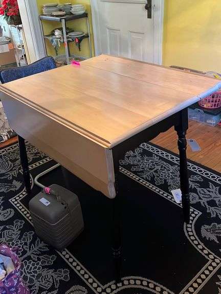 Vintage Wood Drop Leaf Kitchen Table w/ 1 Chair - Baer Auctioneers