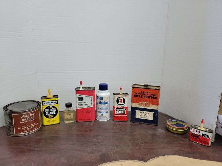9 Vintage Lubricating Oils & Grease Cans - Baer Auctioneers - Realty, LLC