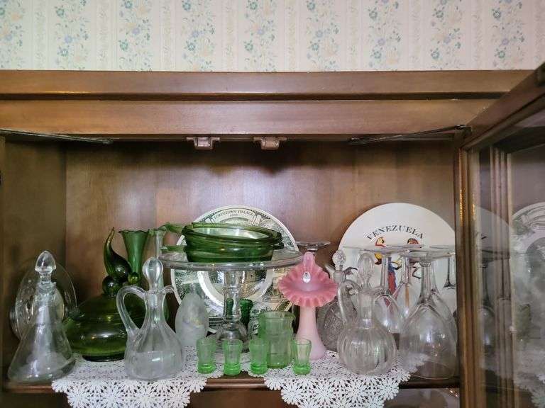 Fish Dish, Fenton, Cruets, And Contents Top Shelf Baer Auctioneers