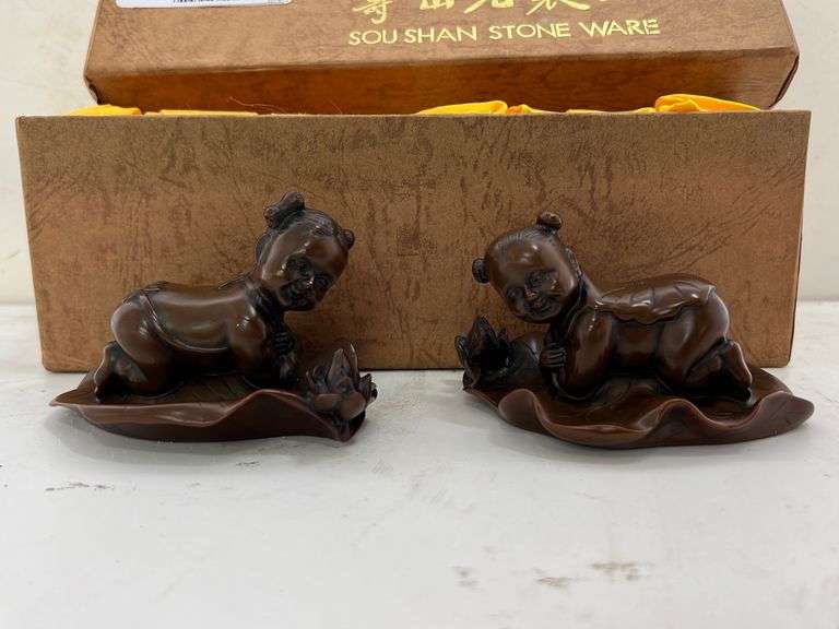 Sou Shan Stoneware Figurines with Original Box Baer Auctioneers