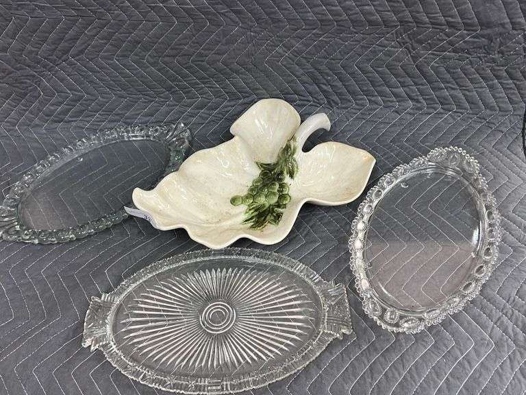 Imperial Candlewick Serving Tray, Hull Ceramic Leaf Serving Bowl and