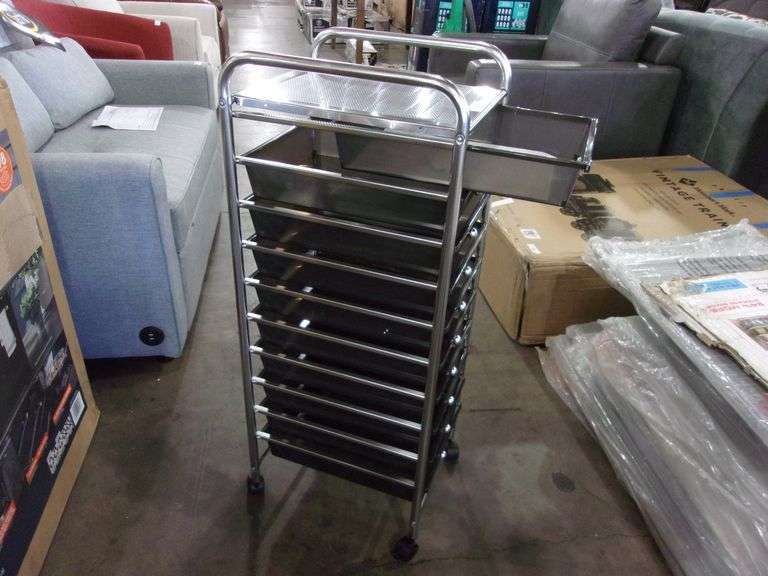 Carrello Organizer Seville Classics Con 10 Cassetti Removibili, Struttura In Acciaio Cromato, Rotelle, Argento