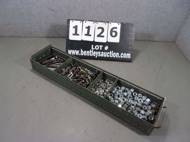 METAL TOOL BOX DRAWER WITH ASSORTED NUTS & BOLTS - Bentley & Associates