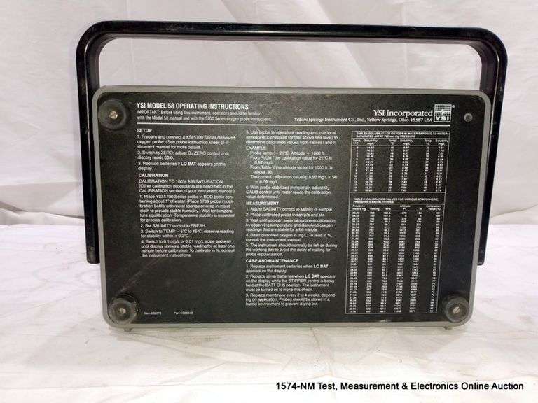 YSI 58 DISSOLVED OXYGEN METER Bentley & Associates, LLC