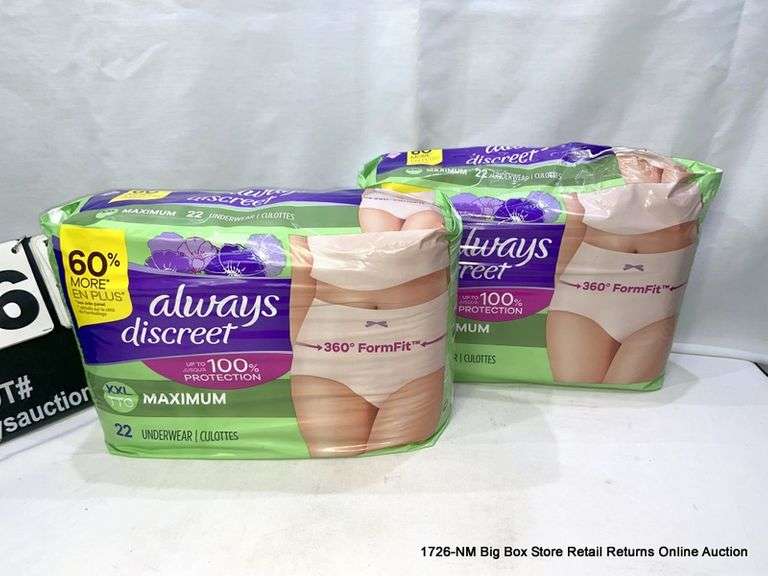 ALWAYS DISCREET MAXIMUM UNDERWEAR XXL 22 PACK (2X MONEY) Bentley