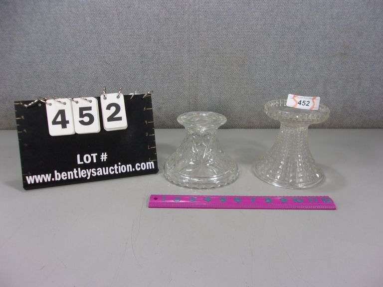 LOT (2) SQUARE AND STARBURST PATTERN CRYSTAL PUNCH BOWL PEDESTALS