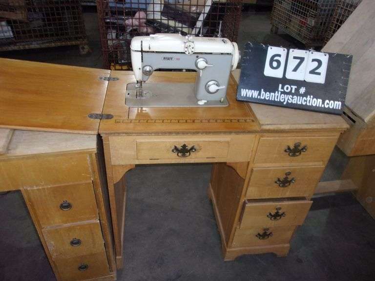 VINTAGE GREY PFAFF SEWING MACHINE IN WOOD Bentley & Associates, LLC