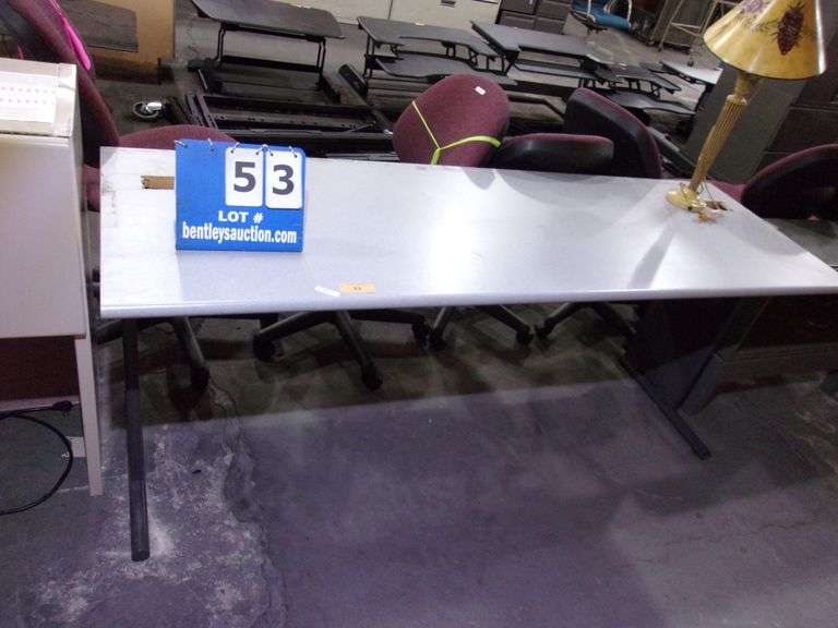 WOODEN TABLETOP DESK W/ METAL LEGS GREY Bentley & Associates, LLC