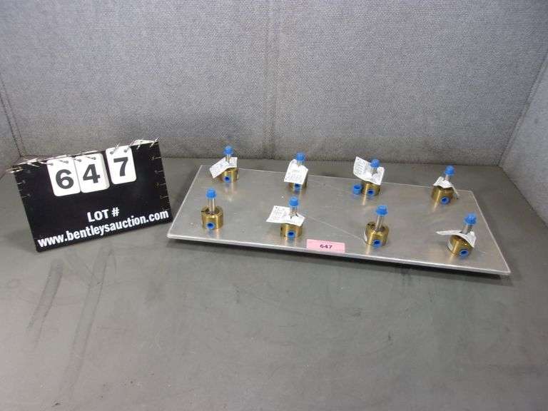 ALUMINUM PANEL W/ 8 DAYTON ELECTRIC PRESSURE VALVE MANIFOLD Bentley