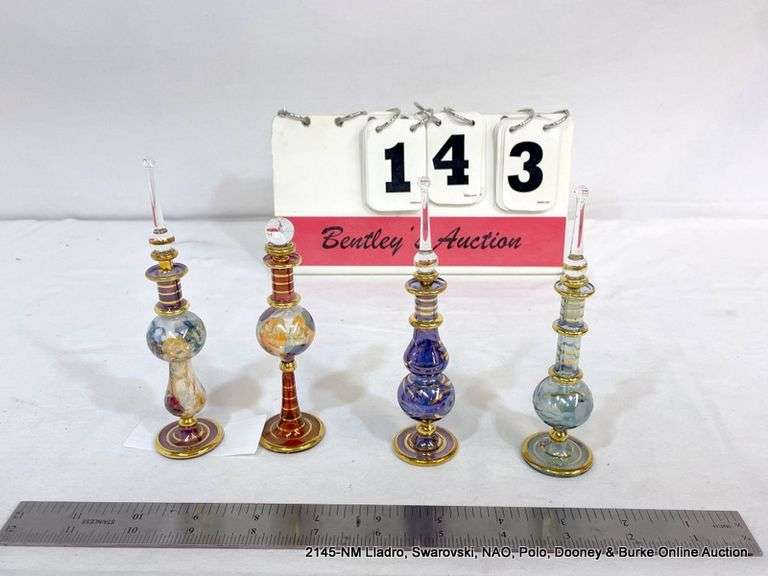 LOT (4) DECORATIVE PERFUME BOTTLES USED, AS IS Bentley