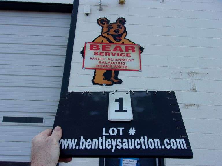 "BEAR SERVICE ENGINE TUNE UP & ENGINE REPAIR" SHORTY'S BEAR SIGN, METAL