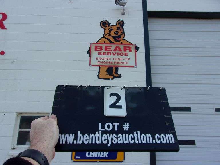 "BEAR SERVICE ENGINE TUNE UP & ENGINE REPAIR" SHORTY'S BEAR SIGN, METAL