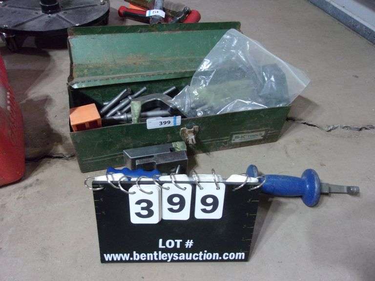 GREEN METAL TOOLBOX SLIDE HAMMER JAWS & PNEUMATIC CHISEL SPIKES