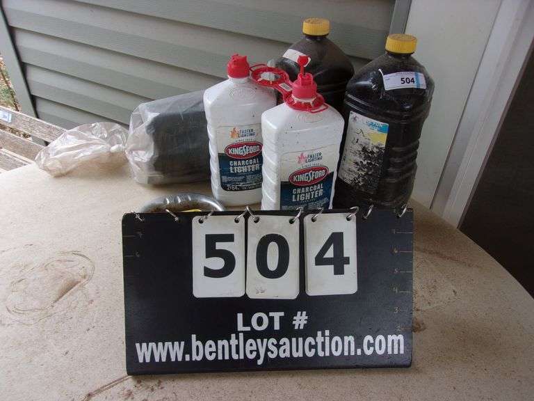 LOT 2 PARTIAL BOTTLES OF CHARCOAL LIGHTER FLUID, 2 TIKI TORCH FUEL