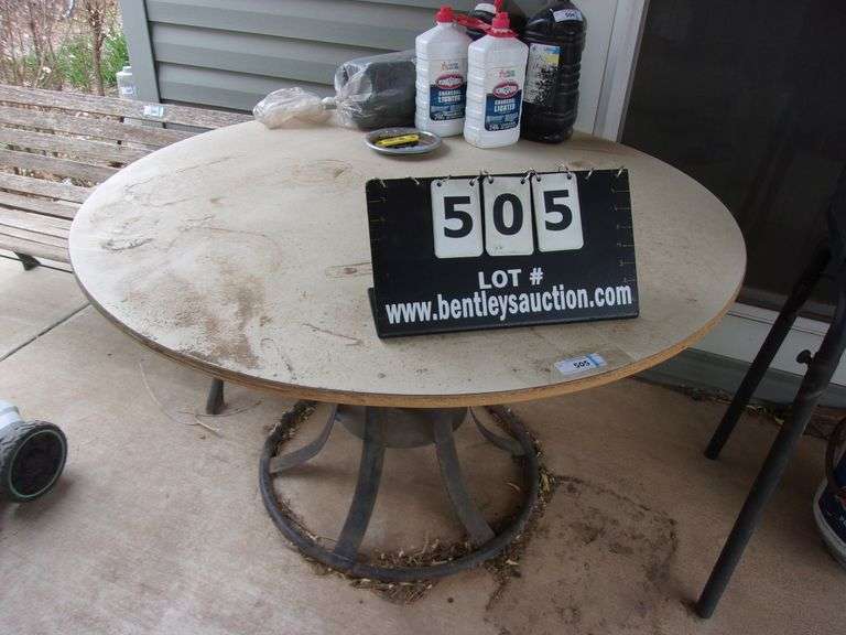 48" WOOD TOPPED METAL BASE PATIO TABLE Bentley & Associates, LLC