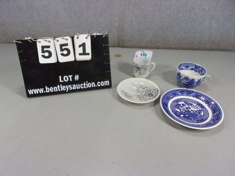 PORCELAIN TEA CUP & PLATE W/ BIRDS, PORCELAIN TEA CUP & PLATE W/ BLUE