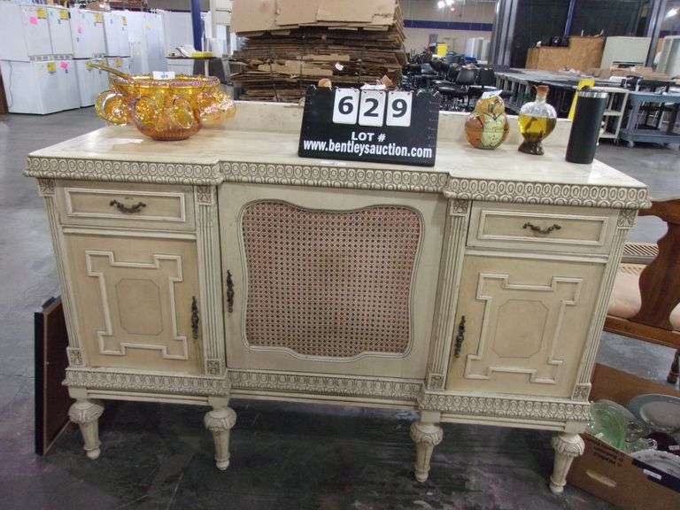 CREAM PAINTED ANTIQUE WALNUT 3DOOR 2DRAWER FRENCH STYLE SIDEBOARD BUFFET Bentley