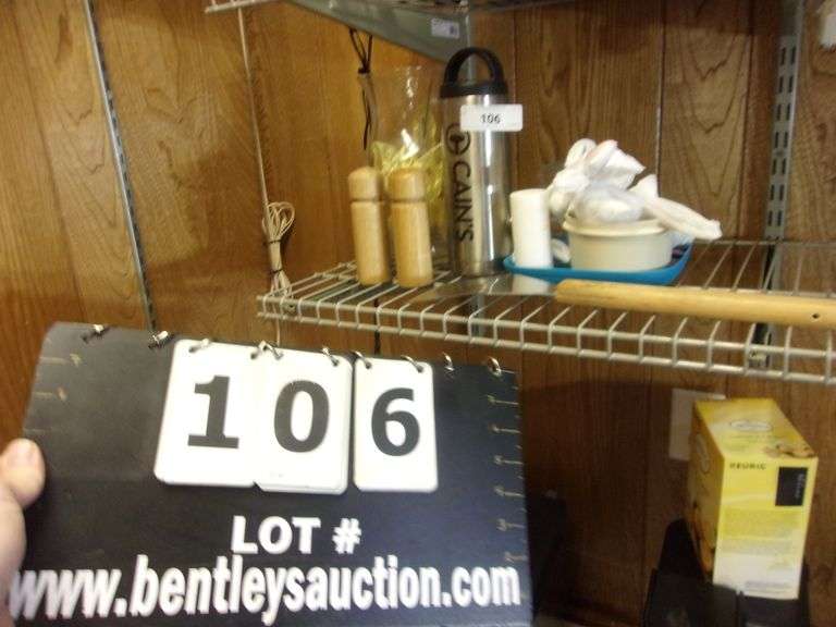 CONTENTS OF SHELF S & P SHAKERS, SPATULA, WATER BOTTLE Bentley