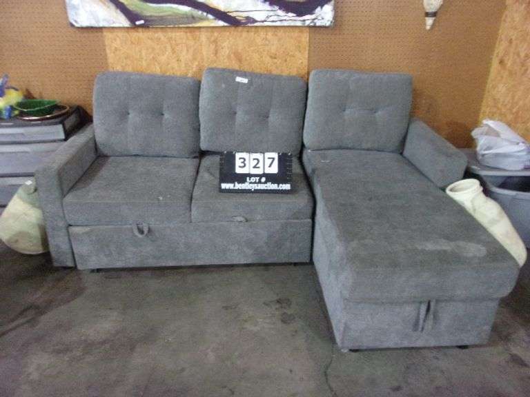 GRAY CLOTH REVERSIBLE COUCH W/ PULL OUT FOOTREST Bentley & Associates