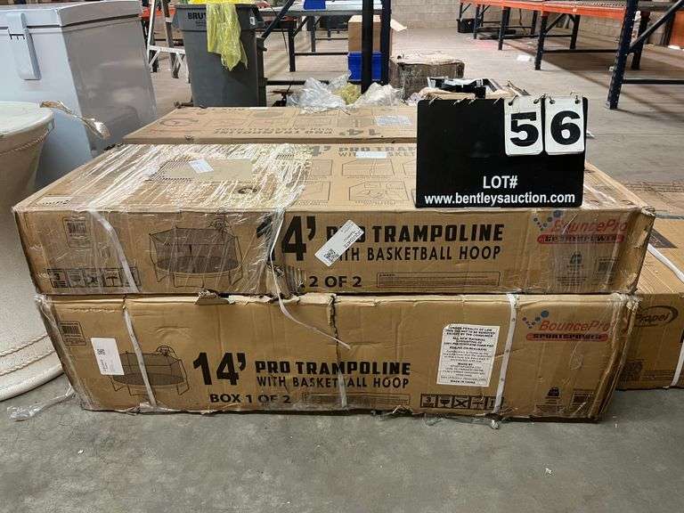 BOUNCEPRO BY SPORTSPOWER 14 FT. PRO TRAMPOLINE W/ BASKETBALL HOOP, USED