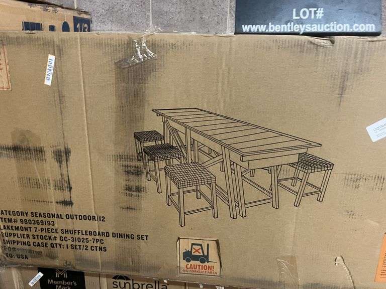 MEMBER'S MARK LAKEMONT 7 PIECE SHUFFLEBOARD DINING SET, USED, AS IS