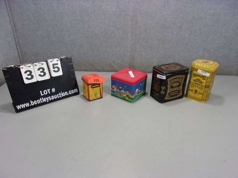 LOT 4 METAL VINTAGE TINS PHILLIPS CORONA OINTMENT, NATIVITY TIN