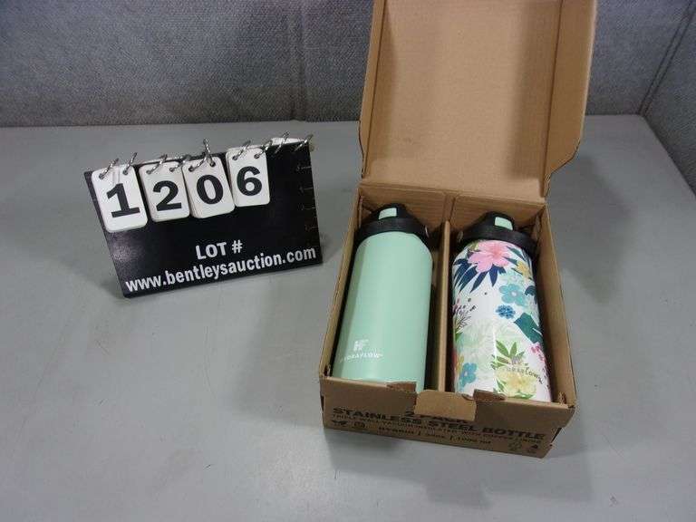 2 PACK HYDRAFLOW STAINLESS STEEL BOTTLES & LIDS 14 OZ. Bentley