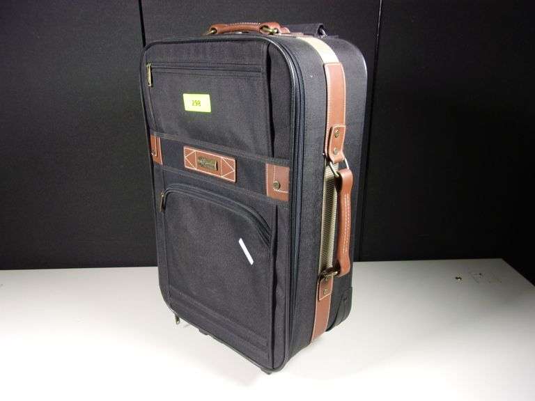 BLACK CANVAS SKYWAY TWOWHEEL SUITCASE W/ LEATHER STRAPS Bentley