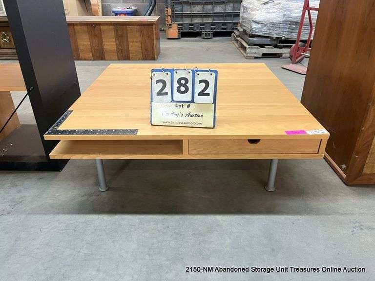 WOOD LOW TABLE W/ DRAWERS, 13" X 38" X 38" Bentley & Associates, LLC