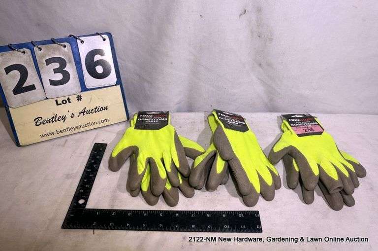 LOT 3 TRUE GRIP LATEX COATED GRIP GLOVES XLARGE Bentley