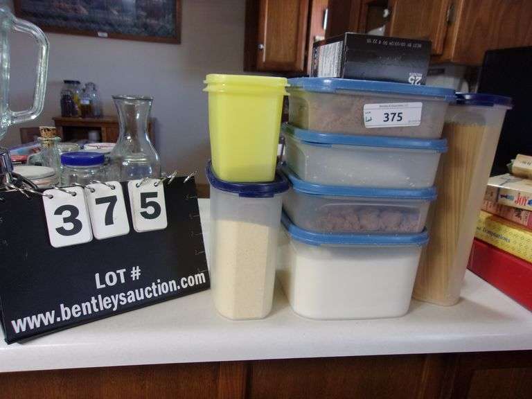 LOT TUPPERWARE W/ BROWN SUGAR, SUGAR, CORN MEAL, SPAGHETTI Bentley