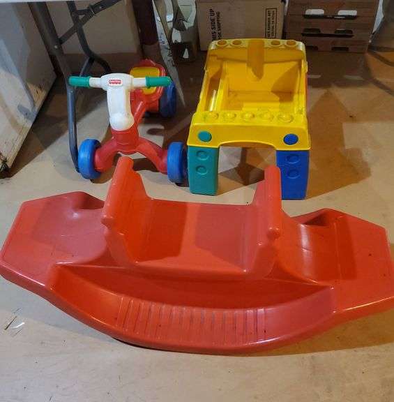 FisherPrice plastic trike and sandbox.... Teeter totter not marked