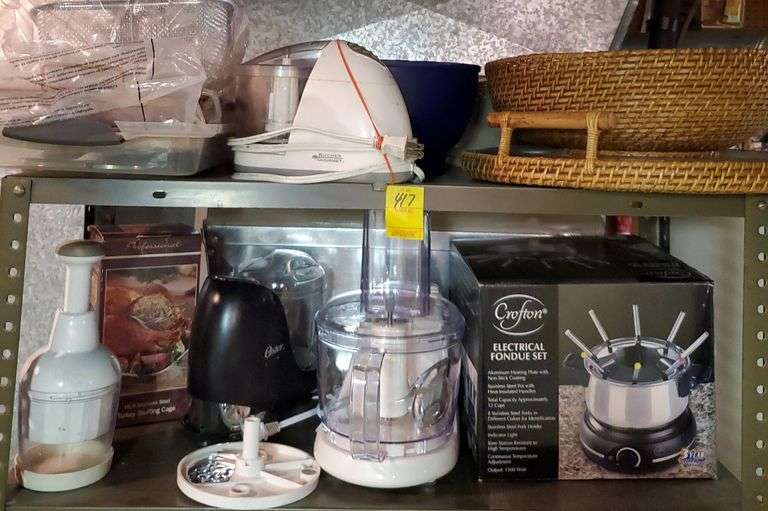 Large group of kitchen items including electric fondue set, Crofton
