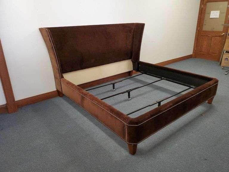 Elaborate King size Bed w/ button tack velour headboard, footboard, and