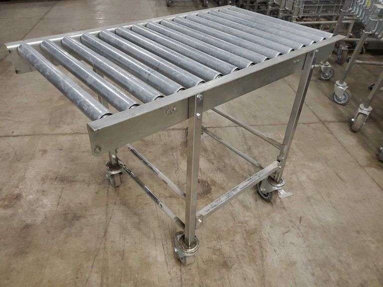 Heavy duty roller table on casters 45 x36h, 23in rollers BidAssets