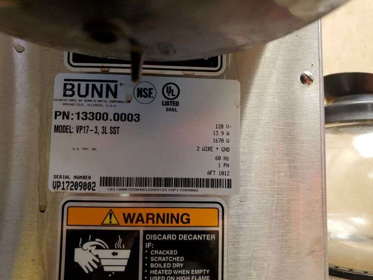 Bunn VP 17 series coffee machine with 3 pots, model VP173, 3L SST