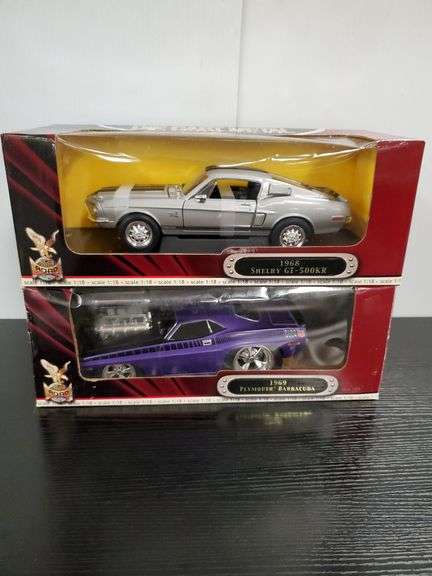 Diecast model cars Plymouth Barracuda 1/64 M2 Machines 340 yellow/Dekor 1969 - A