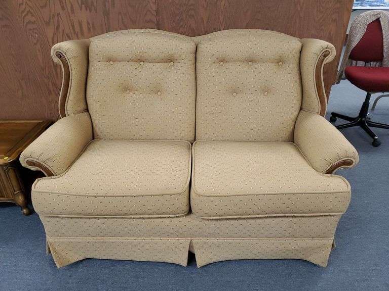 Highland House Furniture Craftsmen tan colored, 60" Loveseat. Bid