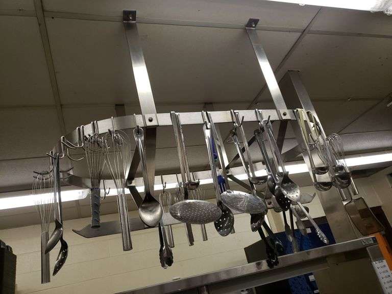 Stainless steel 48-in ceiling mount pot / accessory rack includes all ...