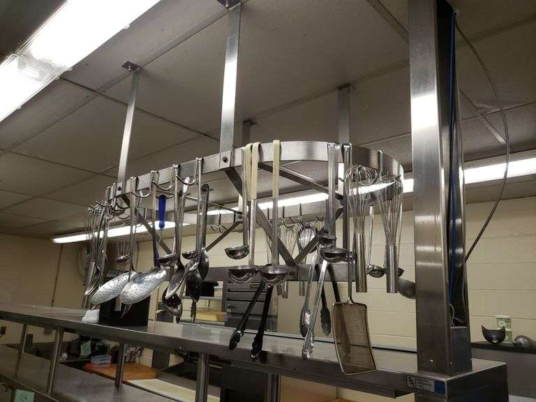Stainless steel 48-in ceiling mount pot / accessory rack includes all ...